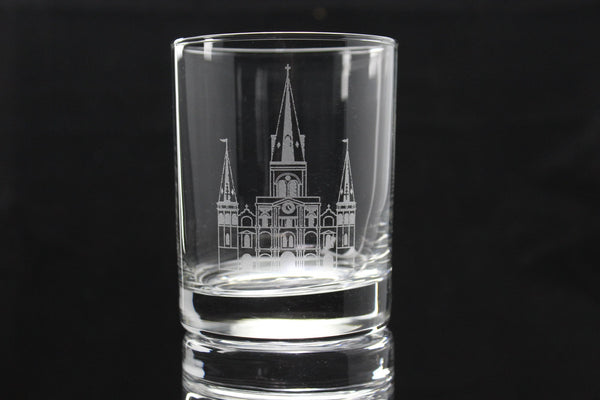 St. Louis Cathedral Whiskey Glass | 13.5 ounce | Laser Engraved | Permanently Etched | Heavy Bottom