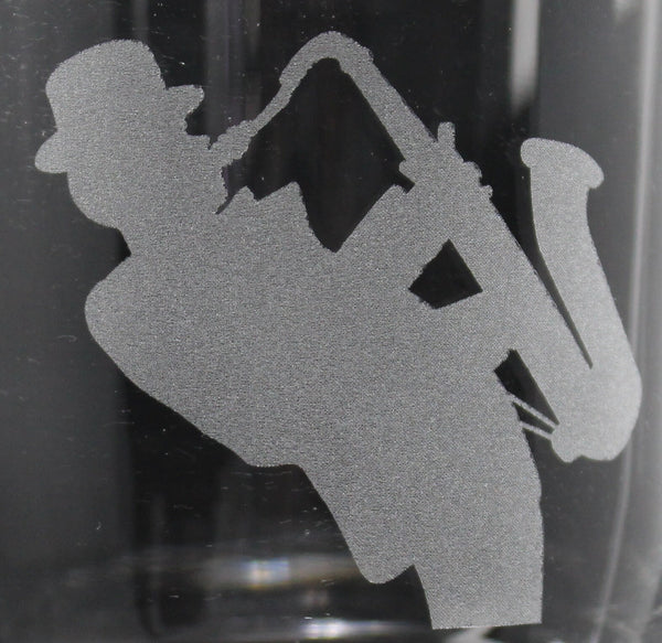 Sax Player  - Personalized Laser Engraved Whiskey Glass - Custom Name - Unique Barware Gift