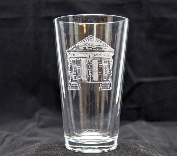 Double-Shotgun House Pint Glass | 16 ounce | Laser Engraved | Permanently Etched | Heavy Bottom | New Orleans Style