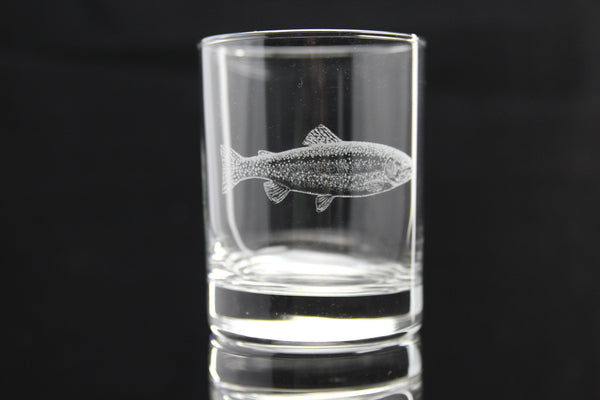 Trout Whiskey Glass | 13.5 ounce | Laser Engraved | Permanently Etched | Heavy Bottom