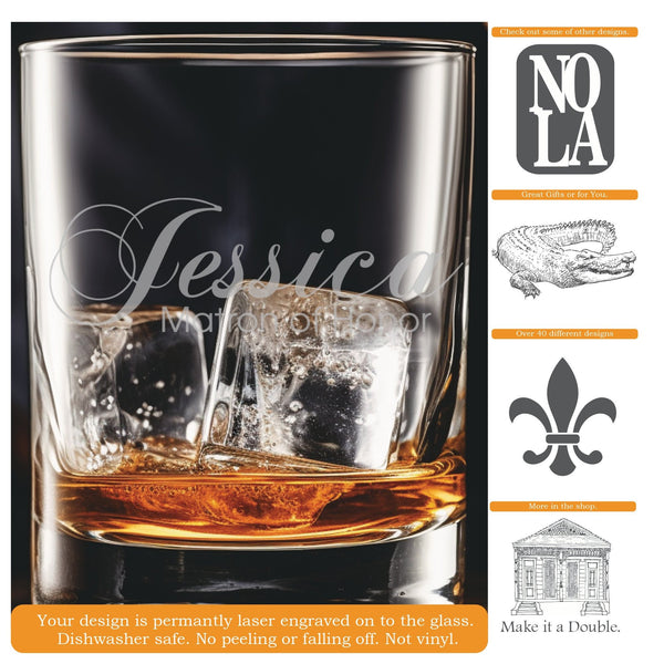 Wedding Names 3 Whiskey Glass | 13.5 ounce | Laser Engraved | Permanently Etched | Heavy Bottom