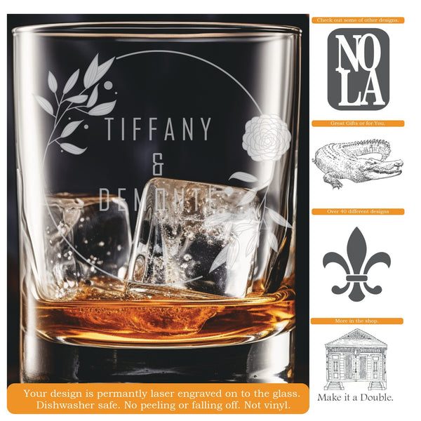 Wedding Names 4  Whiskey Glass | 13.5 ounce | Laser Engraved | Permanently Etched | Heavy Bottom