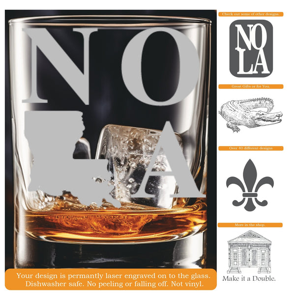 NOLA State of Mind  - Personalized Laser Engraved Whiskey Glass - Custom Name - Unique Barware Gift