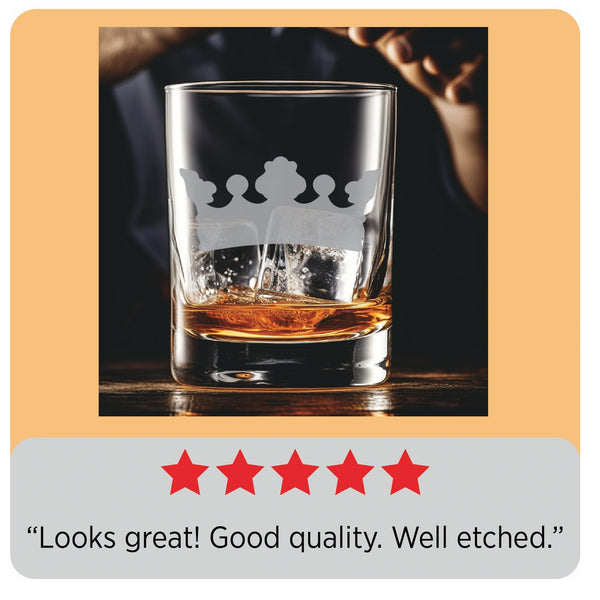 Crown #1  - Personalized Laser Engraved Whiskey Glass - Custom Name - Unique Barware Gift