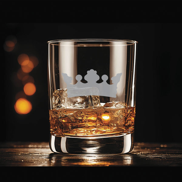 Crown #1  - Personalized Laser Engraved Whiskey Glass - Custom Name - Unique Barware Gift
