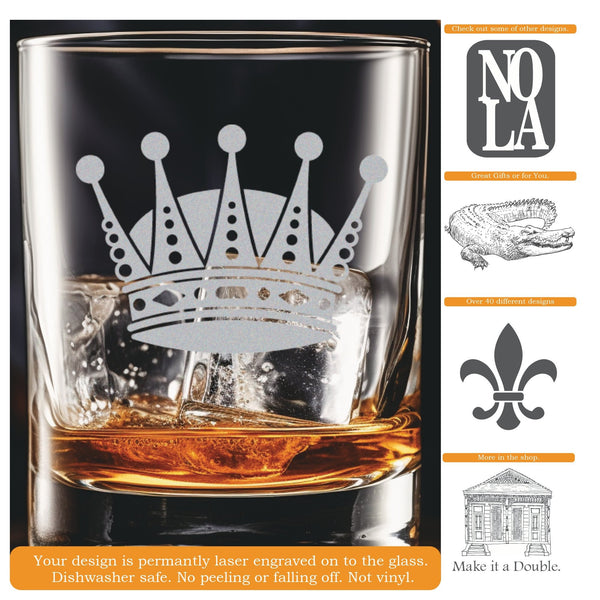 Crown #7 - Personalized Laser Engraved Whiskey Glass - Custom Name - Unique Barware Gift