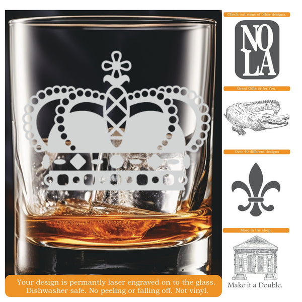 Crown #9  - Personalized Laser Engraved Whiskey Glass - Custom Name - Unique Barware Gift