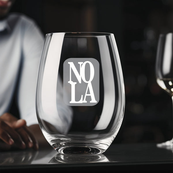 NOLA Reversed Stemless Wine Glass | 17 ounce | Laser Engraved | Permanently Etched | Stylish | New Orleans Style