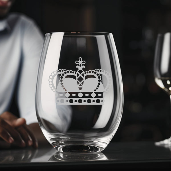 Crown #9 Stemless Wine Glass | 17 ounce | Laser Engraved | Permanently Etched | Stylish | New Orleans Style