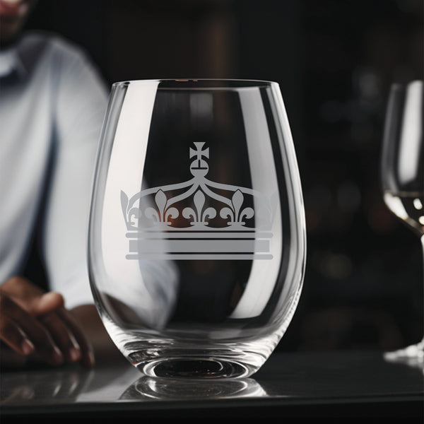 Crown #10 Stemless Wine Glass | 17 ounce | Laser Engraved | Permanently Etched | Stylish | New Orleans Style
