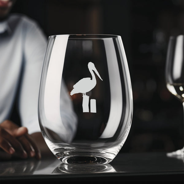 Pelican Stemless Wine Glass | 17 ounce | Laser Engraved | Permanently Etched | Stylish | New Orleans Style