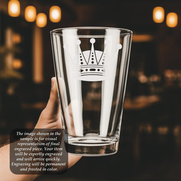 Crown #6 Pint Glass | 16 ounce | Laser Engraved | Permanently Etched | Perfect for a Cold Beverage