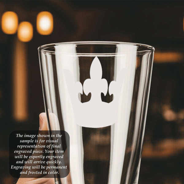 Crown #2 Pint Glass | 16 ounce | Laser Engraved | Permanently Etched | Perfect for a Cold Beverage