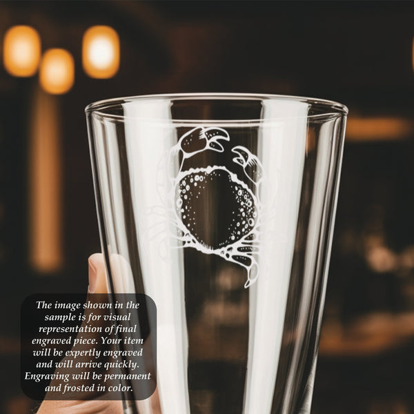 Crab Pint Glass | 16 ounce | Laser Engraved | Permanently Etched | Perfect for a Cold Beverage