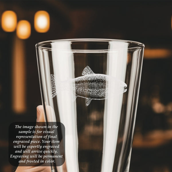 Trout Pint Glass | 16 ounce | Laser Engraved | Permanently Etched | Perfect for a Cold Beverage