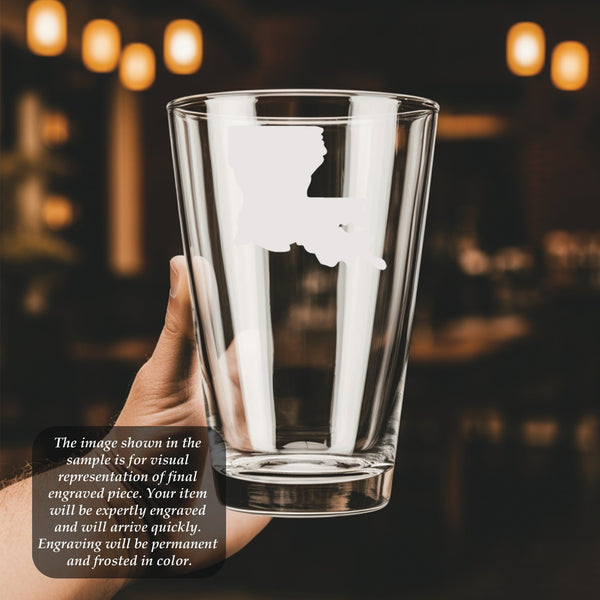 Louisiana Pint Glass | 16 ounce | Laser Engraved | Permanently Etched | Perfect for a Cold Beverage