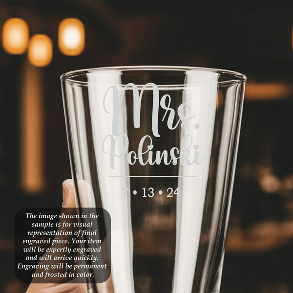 Wedding Design #5 Pint Glass | 16 ounce | Laser Engraved | Permanently Etched | Perfect for a Cold Beverage