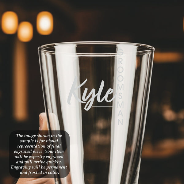 Wedding Design #4 Pint Glass | 16 ounce | Laser Engraved | Permanently Etched | Perfect for a Cold Beverage