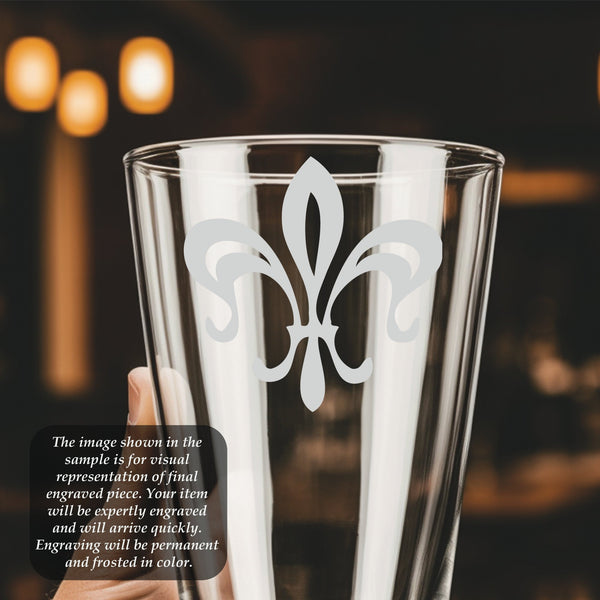 Fleur de Lis #6 Pint Glass | 16 ounce | Laser Engraved | Permanently Etched | Perfect for a Cold Beverage