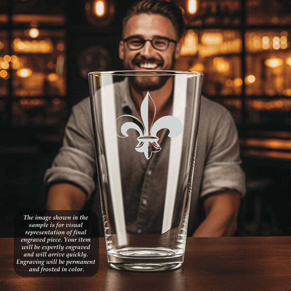 Fleur de Lis #4 Pint Glass | 16 ounce | Laser Engraved | Permanently Etched | Perfect for a Cold Beverage