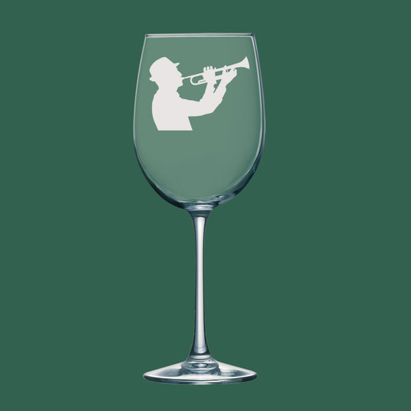 Trumpeter | Unique Laser Etched Wine Glass Stemware: Add a Touch of Style to Your Barware Collection