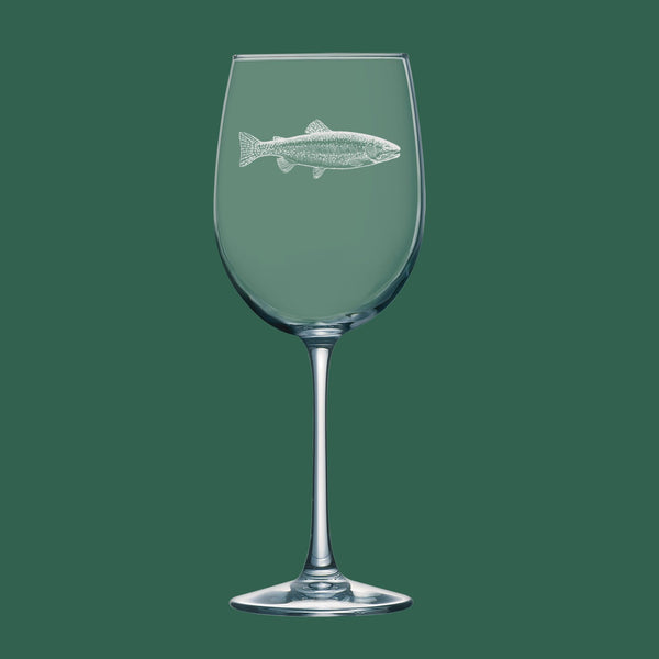 Trout| Unique Laser Etched Wine Glass Stemware: Add a Touch of Style to Your Barware Collection