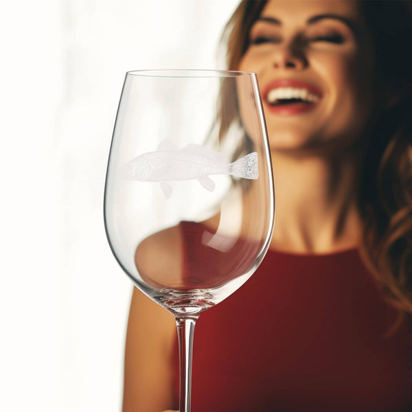 Redfish | Unique Laser Etched Wine Glass Stemware: Add a Touch of Style to Your Barware Collection