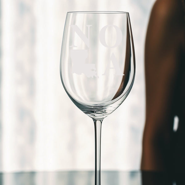 NOLA State | Unique Laser Etched Wine Glass Stemware: Add a Touch of Style to Your Barware Collection