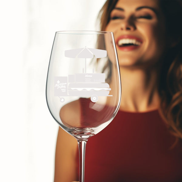 Hot Dog Cart NOLA  | Unique Laser Etched Wine Glass Stemware: Add a Touch of Style to Your Barware Collection