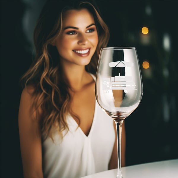 Hot Dog Cart NOLA  | Unique Laser Etched Wine Glass Stemware: Add a Touch of Style to Your Barware Collection