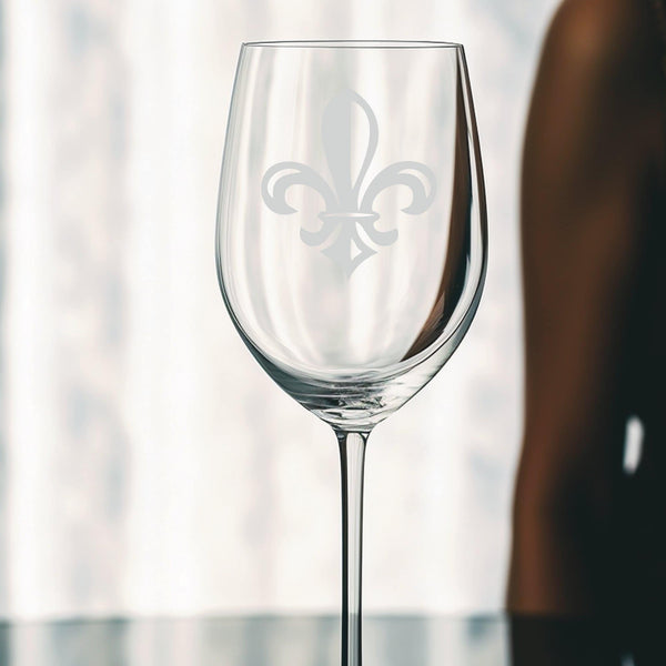 Fleur de Lis #8 | Unique Laser Etched Wine Glass Stemware: Add a Touch of Style to Your Barware Collection
