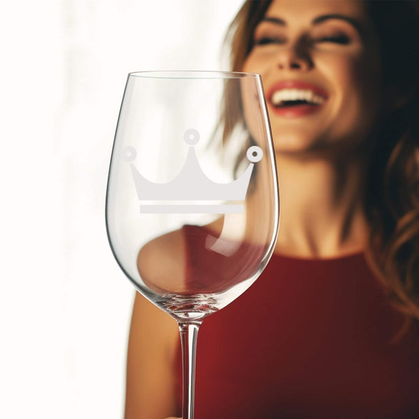 Crown #7 | Unique Laser Etched Wine Glass Stemware: Add a Touch of Style to Your Barware Collection