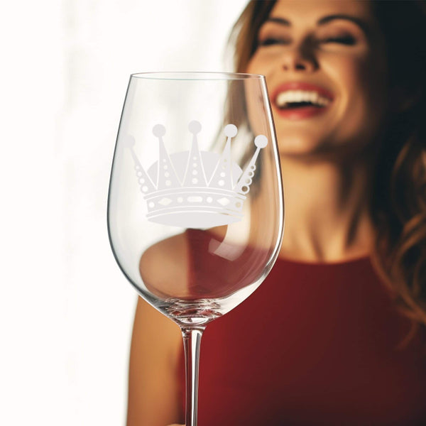 Crown #6 | Unique Laser Etched Wine Glass Stemware: Add a Touch of Style to Your Barware Collection