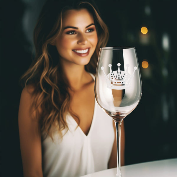 Crown #6 | Unique Laser Etched Wine Glass Stemware: Add a Touch of Style to Your Barware Collection