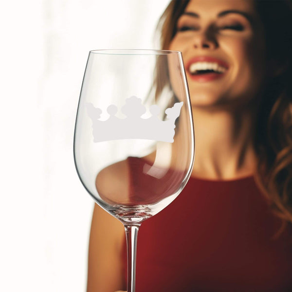 Crown #3 | Unique Laser Etched Wine Glass Stemware: Add a Touch of Style to Your Barware Collection