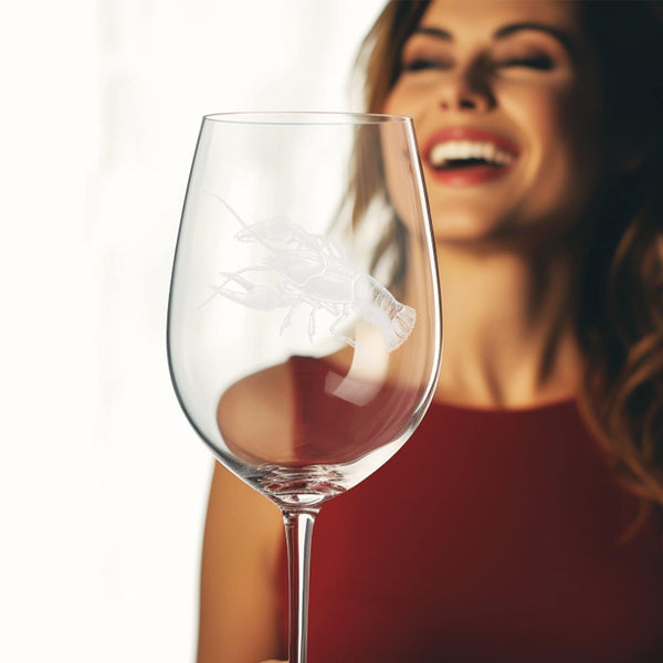 Crawfish  | Unique Laser Etched Wine Glass Stemware: Add a Touch of Style to Your Barware Collection