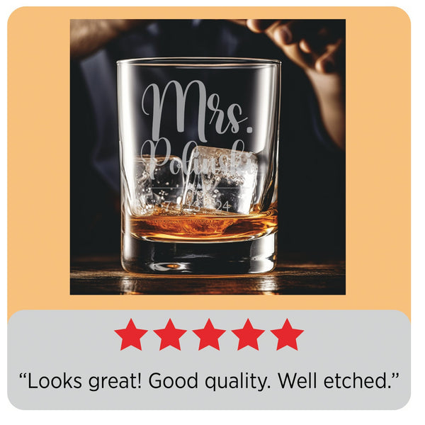 Wedding Names Whiskey Glass | 13.5 ounce | Laser Engraved | Permanently Etched | Heavy Bottom