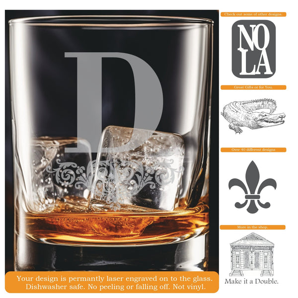 Power Initial  - Personalized Laser Engraved Whiskey Glass - Custom Name - Unique Barware Gift