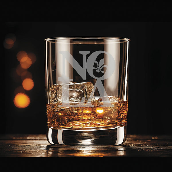 NOLA w/ FDL   - Personalized Laser Engraved Whiskey Glass - Custom Name - Unique Barware Gift