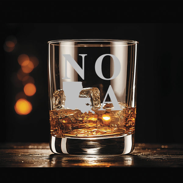 NOLA State of Mind  - Personalized Laser Engraved Whiskey Glass - Custom Name - Unique Barware Gift