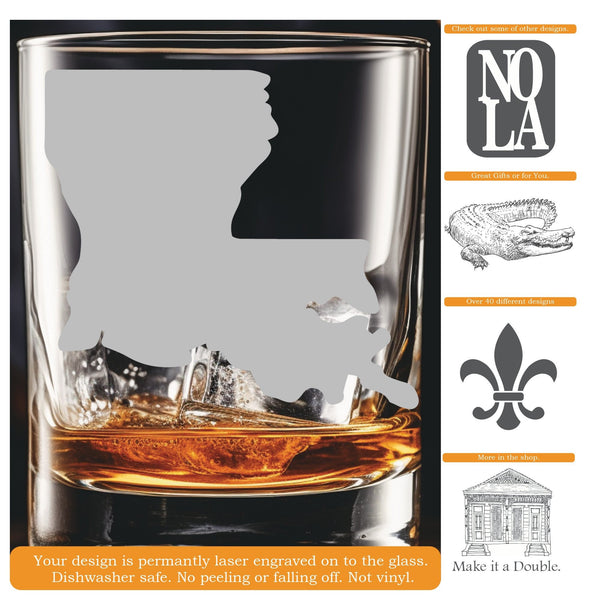 Louisiana |  - Personalized Laser Engraved Whiskey Glass - Custom Name - Unique Barware Gift