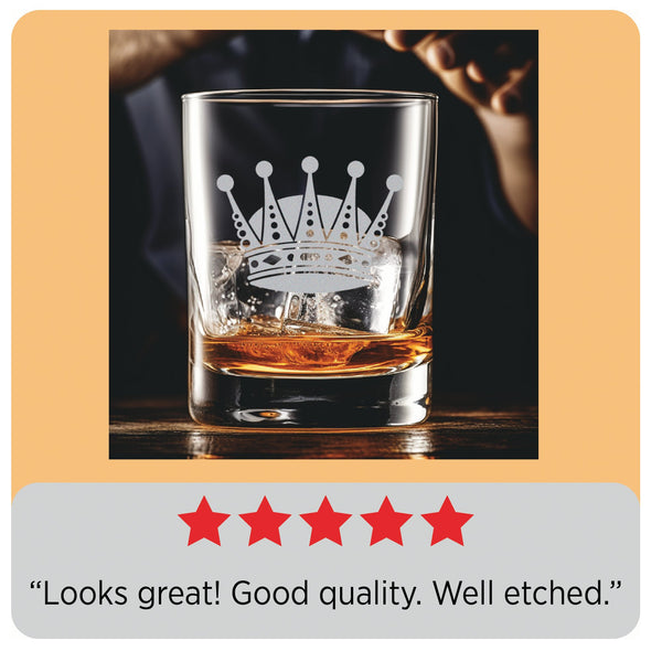 Crown #7 - Personalized Laser Engraved Whiskey Glass - Custom Name - Unique Barware Gift