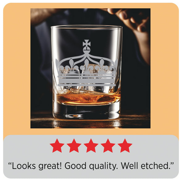 Crown #10  - Personalized Laser Engraved Whiskey Glass - Custom Name - Unique Barware Gift