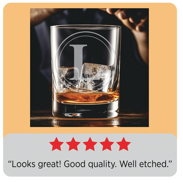 Circle  - Personalized Laser Engraved Whiskey Glass - Custom Name - Unique Barware Gift