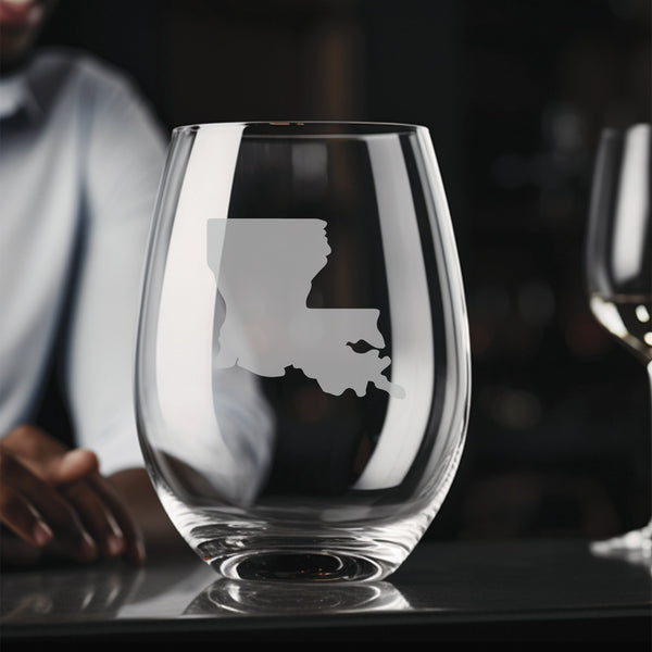 Louisiana Silhouette Stemless Wine Glass | 17 ounce | Laser Engraved | Permanently Etched | Stylish | New Orleans Style