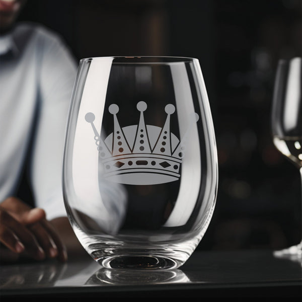 Crown #6 Stemless Wine Glass | 17 ounce | Laser Engraved | Permanently Etched | Stylish | New Orleans Style