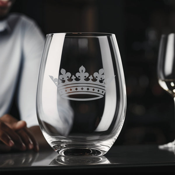 Crown #4 Stemless Wine Glass | 17 ounce | Laser Engraved | Permanently Etched | Stylish | New Orleans Style