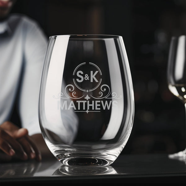 Swirl Stemless Wine Glass | 17 ounce | Laser Engraved | Permanently Etched | Stylish | New Orleans Style