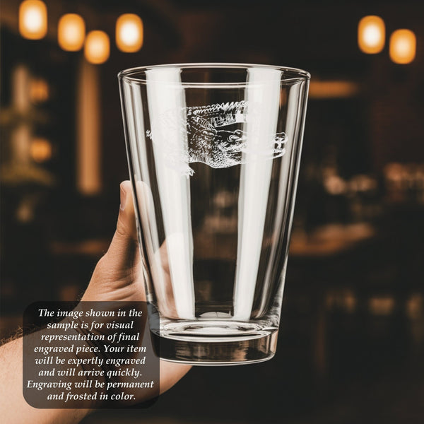 Gator Pint Glass | 16 ounce | Laser Engraved | Permanently Etched | Perfect for a Cold Beverage