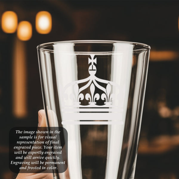 Crown #10 Pint Glass | 16 ounce | Laser Engraved | Permanently Etched | Perfect for a Cold Beverage